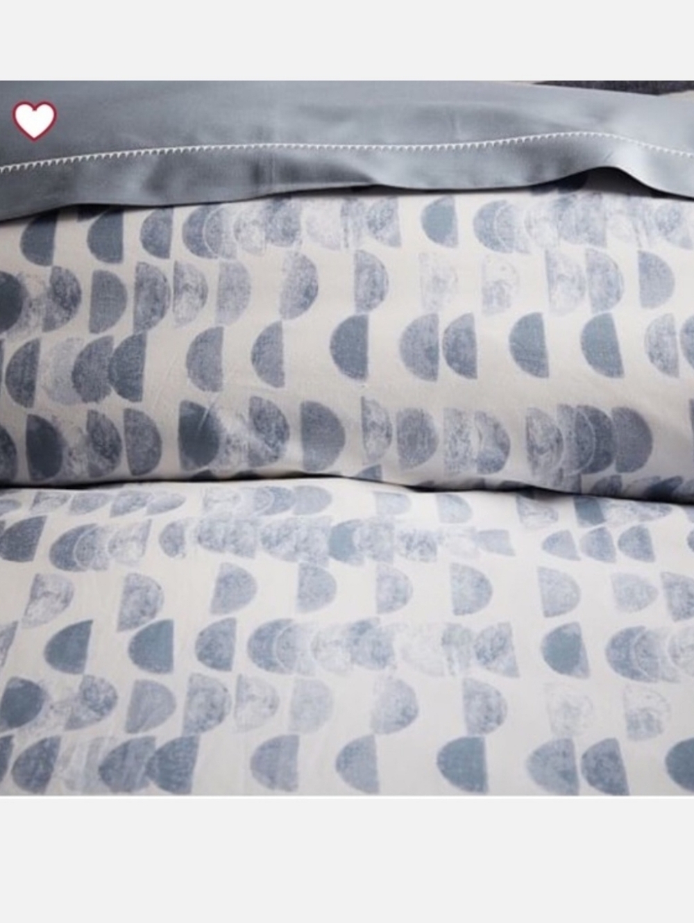 West Elm Half Moon Organic Duvet Cover & Sham Set Full/queen blue & white - Picture 2 of 4